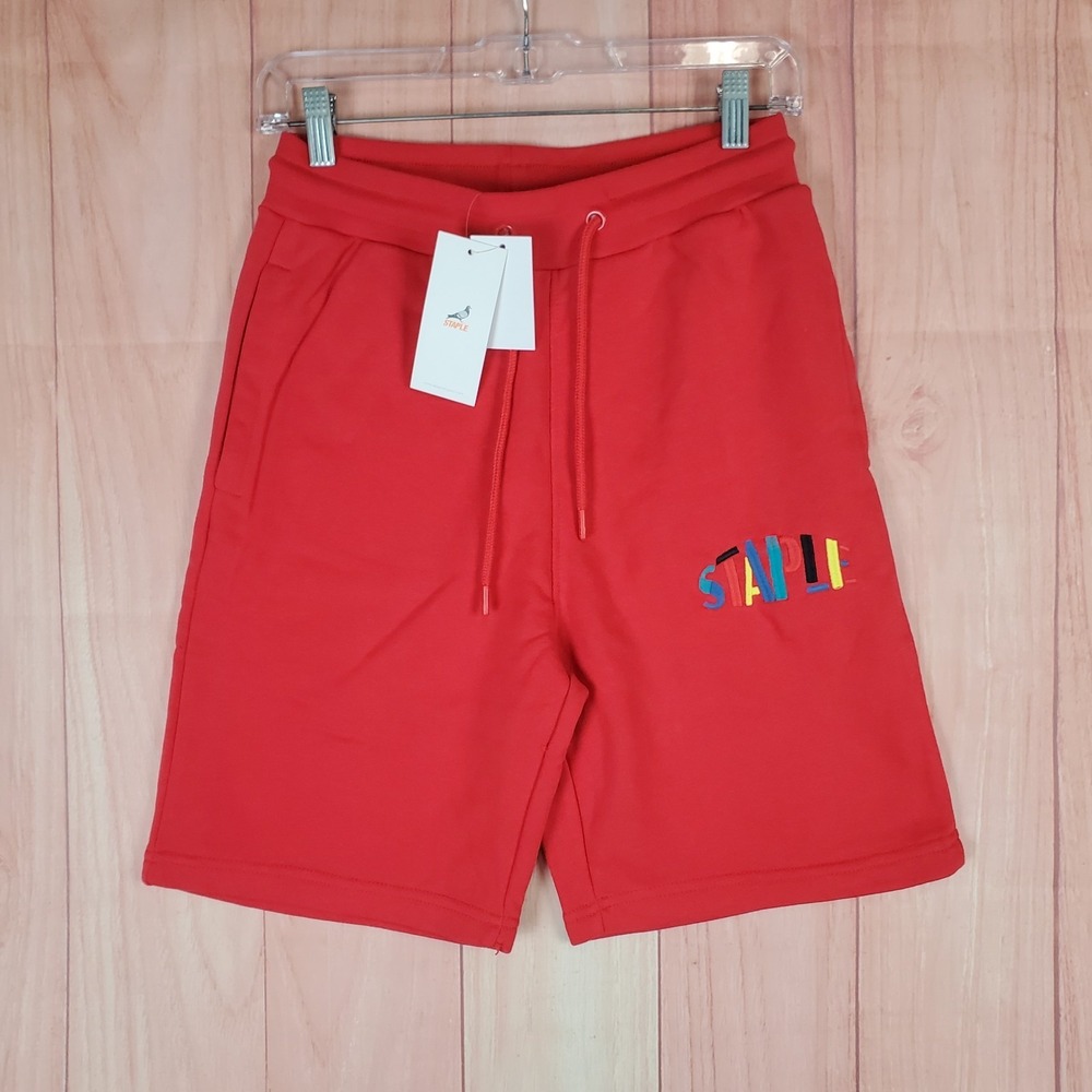 Staple Pigeon Athletic Shorts‎ Mens XS Red Cotton Embroidered Hillcrest Running